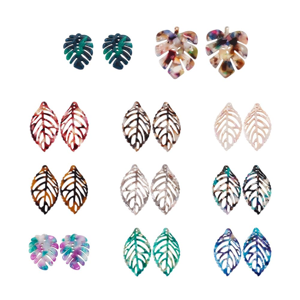 Cheriswelry 24pcs Resin Leaf Pendants Monstera Leaves Charm Dangle Beads for DIY Craft Earring Necklace Bracelet Jewellery Making — image 1