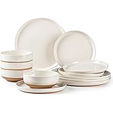 AmorArc Ceramic Dinnerware Sets, Handpainted Plates and Bowls Set with Rustic Terracotta Underside, Scratch Resistant Stoneware Dishes Set, Dishwasher & Microwave Safe