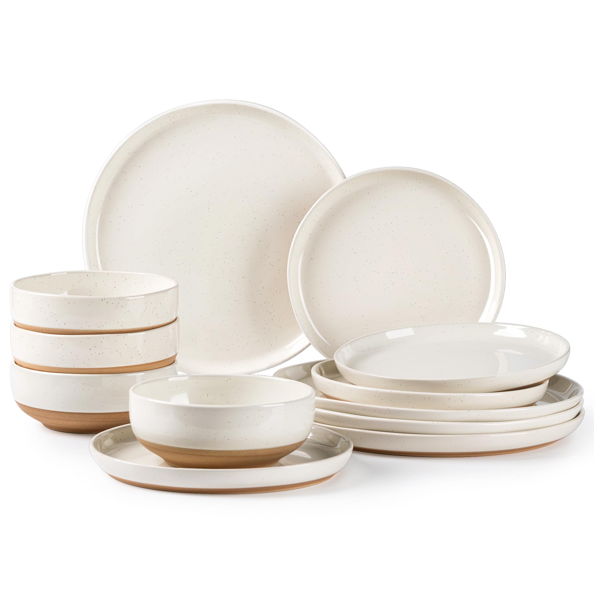 Photo 1 of !!!!SIMALR TO PHOTO NOT EXACT!!!AmorArc Ceramic Dinnerware Sets, Handpainted Plates and Bowls Set with Rustic Terracotta Underside, Scratch Resistant Stoneware Dishes Set, Dishwasher & Microwave Safe
