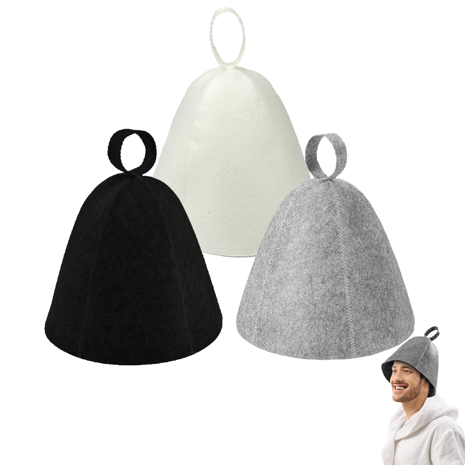 ARROMI 3 PCS Sauna Hat, Sauna Hats, Sauna Hats Made of Wool Felt - Felt Sauna Cap for Men and Women for Steam Room - Street Sauna and Bath House - Essential Sauna & Parts (Black, White and Grey)