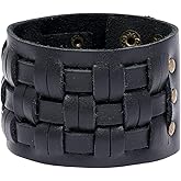 Fusamk Punk Rock Snap Bracelet Braided Wide Leather Wristband Arm Cuff Bracelet