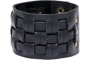 Fusamk Punk Rock Snap Bracelet Braided Wide Leather Wristband Arm Cuff Bracelet