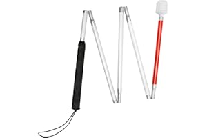 MARSRUT Blind Cane Stick - Mobility Reflective Red-White Foldable Walking Baston para Ciegos, Marshmallow Ball Tip | Folding Replacement/Prop Tool for Visually Impaired Person, Men, Women People Seeing Sight