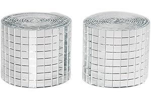 GIFTMEET Silver Self-Adhesive Glass Mirror Mosaic Tiles, 5 x 5 mm Square Mirror Tiles, 3200 Pieces Disco Ball Tiles for DIY Craft, 2 Rolls Disco Mirror Tiles for Interior, Art Collage, Card Making, Cups