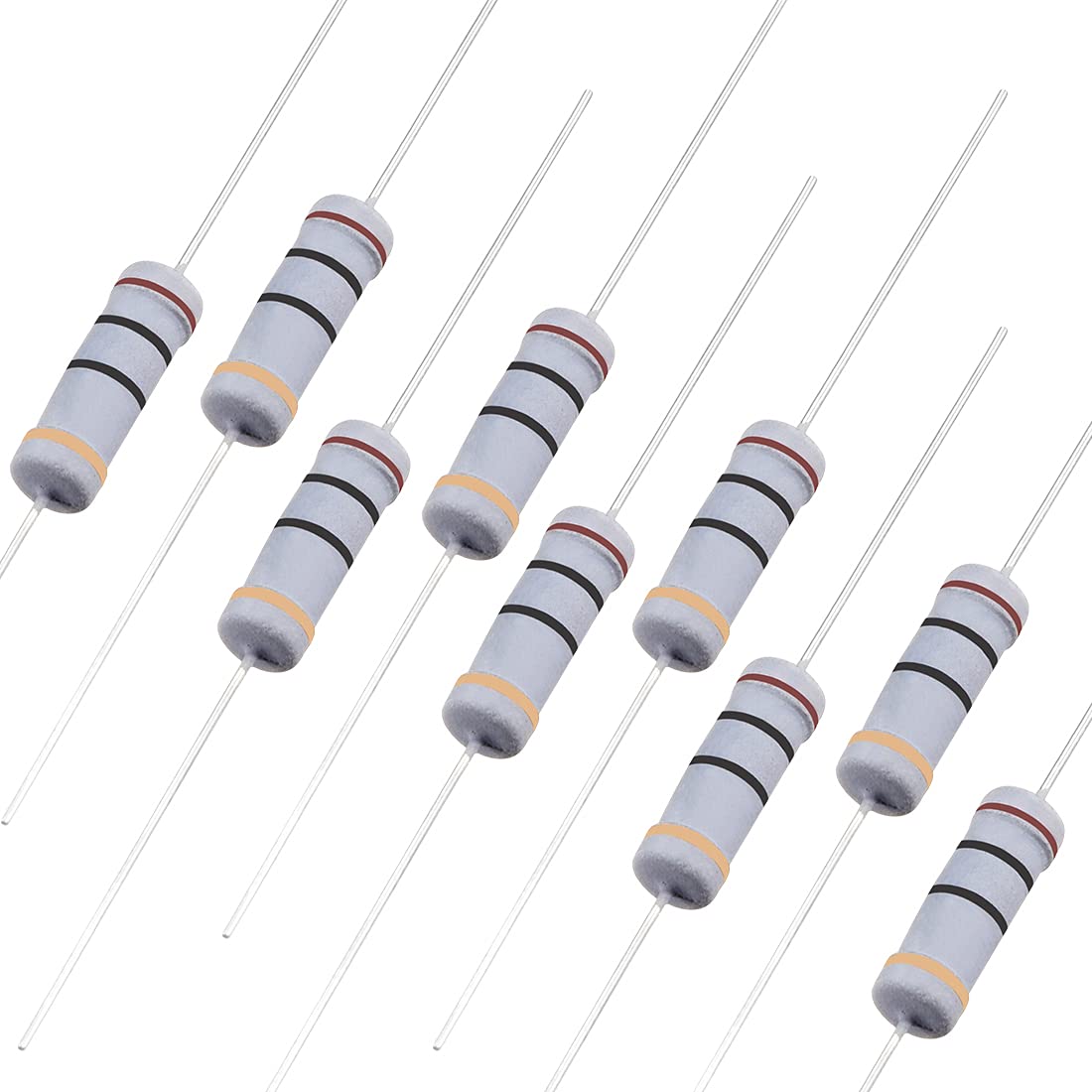 sourcing map 50Pcs 10 Ohm Resistor, 3W 5% Tolerance Carbon Film Resistors, 4 Bands for DIY Electronic Projects and Experiments