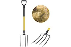 COOPVIVI Pitch Fork, 4-Tine Heavy Duty Garden Fork with Ergonomic No-Slip D-Grip Handles, 45 Inches Long Handle Spading Fork, Perfect for Gardening Digging, Land Management, Yard work, Farming (Black)