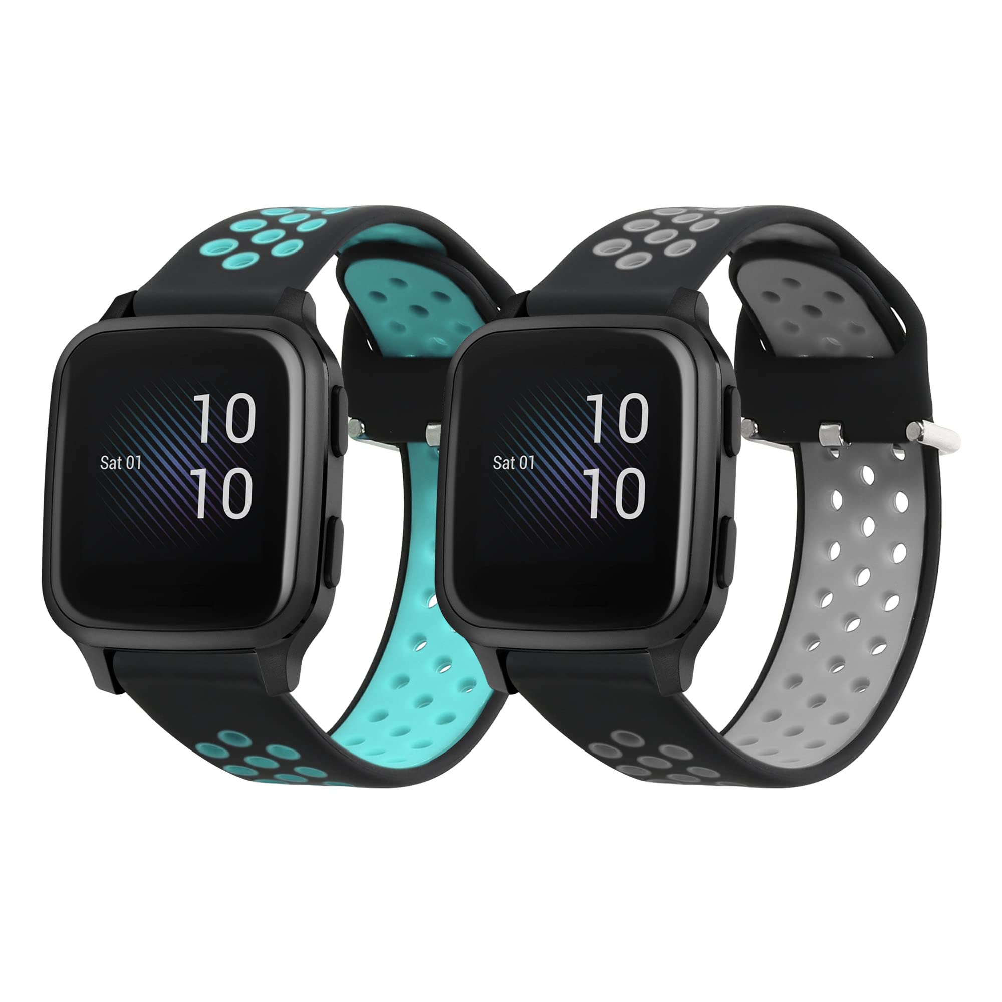 kwmobile 2x Straps for Garmin Venu Sq Music/Sq Watch Strap - Silicone Replacement Watch Strap Set - Replacement Bands Black/Grey/Black/Light Blue