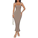 ZESICA Women's Summer Bodycon Midi Dress Sleeveless Square Neck Slim Fit Back Slit Long Cocktail Party Dresses