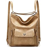 myfriday Vintage Leather Fashion Backpack Purse for Women Large Capacity Convertible Backpack Travel Daily Daypack (Khaki)