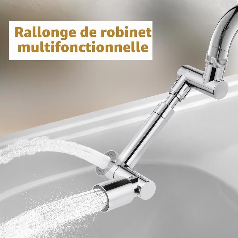 Embout de robinet rotatif, rallonge de robinet multifonction rotatif à 1440 °, avec 2 adaptateurs réglables, rallonge de robinet pour salle de bain et cuisine — photo 2 sur 7