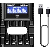 XTAR L4 Pro Smart Type-C 1.5V Li-ion & 1.2V NiMH/NiCD AA AAA Battery Charger with Discharge&Refresh Function,4 Bay LCD Displa