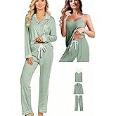 WJing Yi Jia 3Pcs Knit Pajamas Set For Women XS-4XL Womens Soft Pajama Sets Sexy Cami Pj Sets Sleepwear Loungewear Nightwear