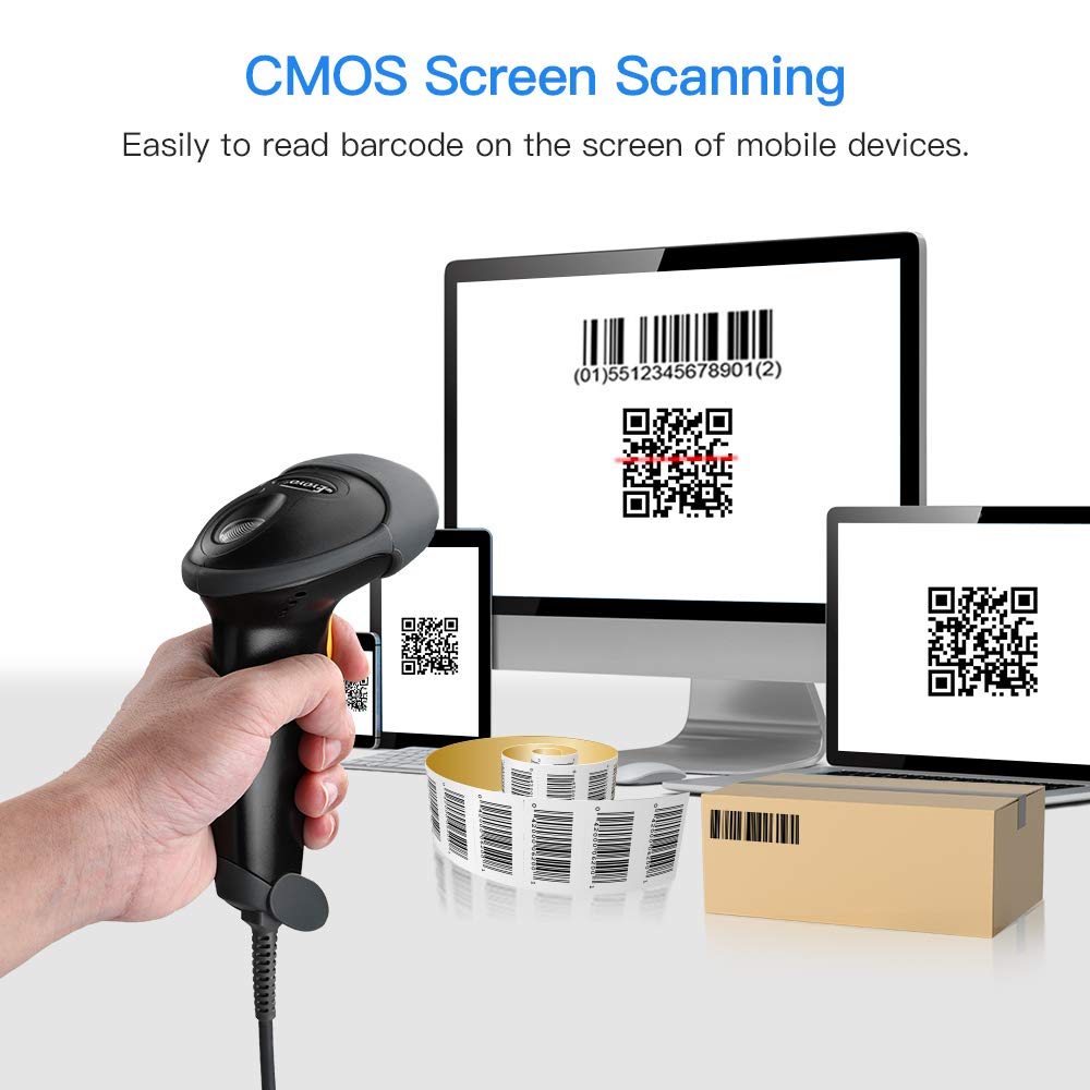 Eyoyo EYH2 Handheld USB 2D Barcode Scanner, Wired Automatic QR Code Scanner PDF417 Data Matrix Bar Code Reader with Long USB Cable for POS Mobile Payment, Convenience Store, Supermarket, Warehouse