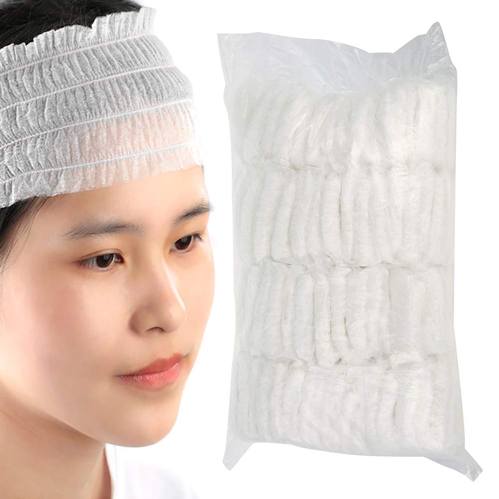 100pcs Disposable Elastic Hair Wraps Stretch Non-Woven Facial Headbands, Soft Skin Care Essential for Home Use Hotel Spa and Hair Salon