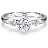 AGVANA 0.5-1.0 Carat Pear-Cut Lab Grown Diamond Ring in Sterling Silver (0.6-1.1 Ct. Tw.) Engagement Anniversary Wedding Ring for Women (D-E Color, VS Clarity), Ring Size 5-9