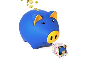 Laebuild Magic Piggy Bank for Kids & Adults - Unbreakable Plastic Money Bank with Lock, Glow in The Dark Coin Bank - Gift for Birthday, Christmas & Party Favors (Dark Blue)