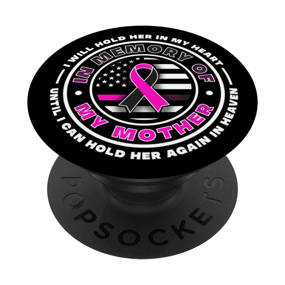 USA flag with pink and black ribbon in memory of my mother PopSockets Swappable PopGrip