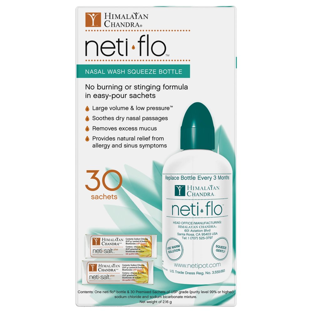Himalayan Neti Flo Nasal Wash Bottle with 30 Sachets, 10 Ounce