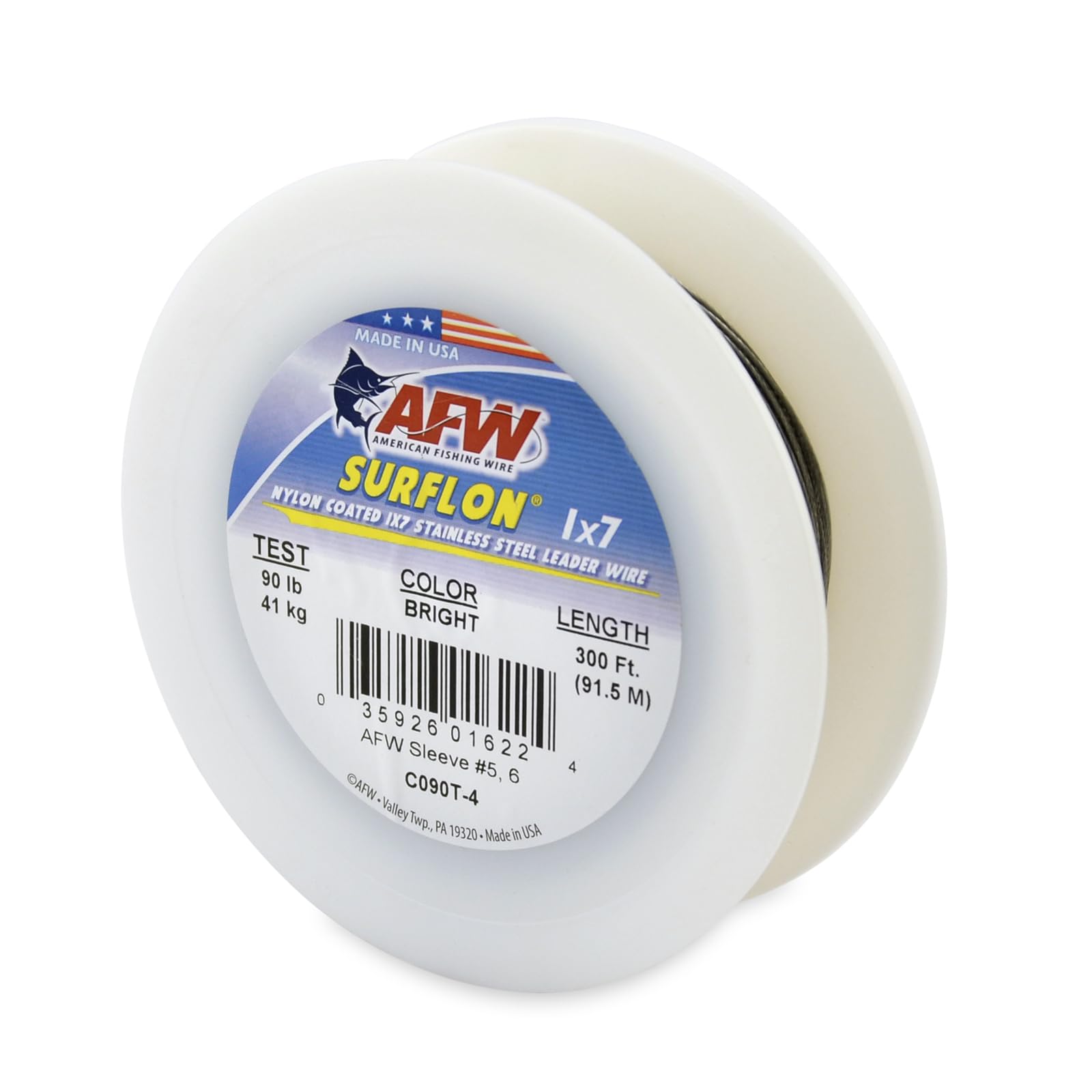 American Fishing Wire Surflon, Nylon Coated 1x7 Stainless Steel Leader Wire, 90 lb Test, .036" Diameter, Bright, 300 ft