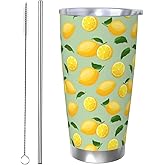 CHASOEA Lemon Tumbler 20oz Fruit Stainless Steel Vacuum Insulated Tumblers with Lid and Straw Green Travel Coffee Mug Tea Wine Cups Water Bottle Gifts for Women