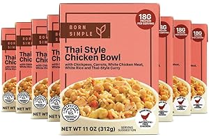 Born Simple Prepared Meals - Ready to Eat Thai Style Chicken Bowl | 18g Protein | 11 Oz (Pack of 8)