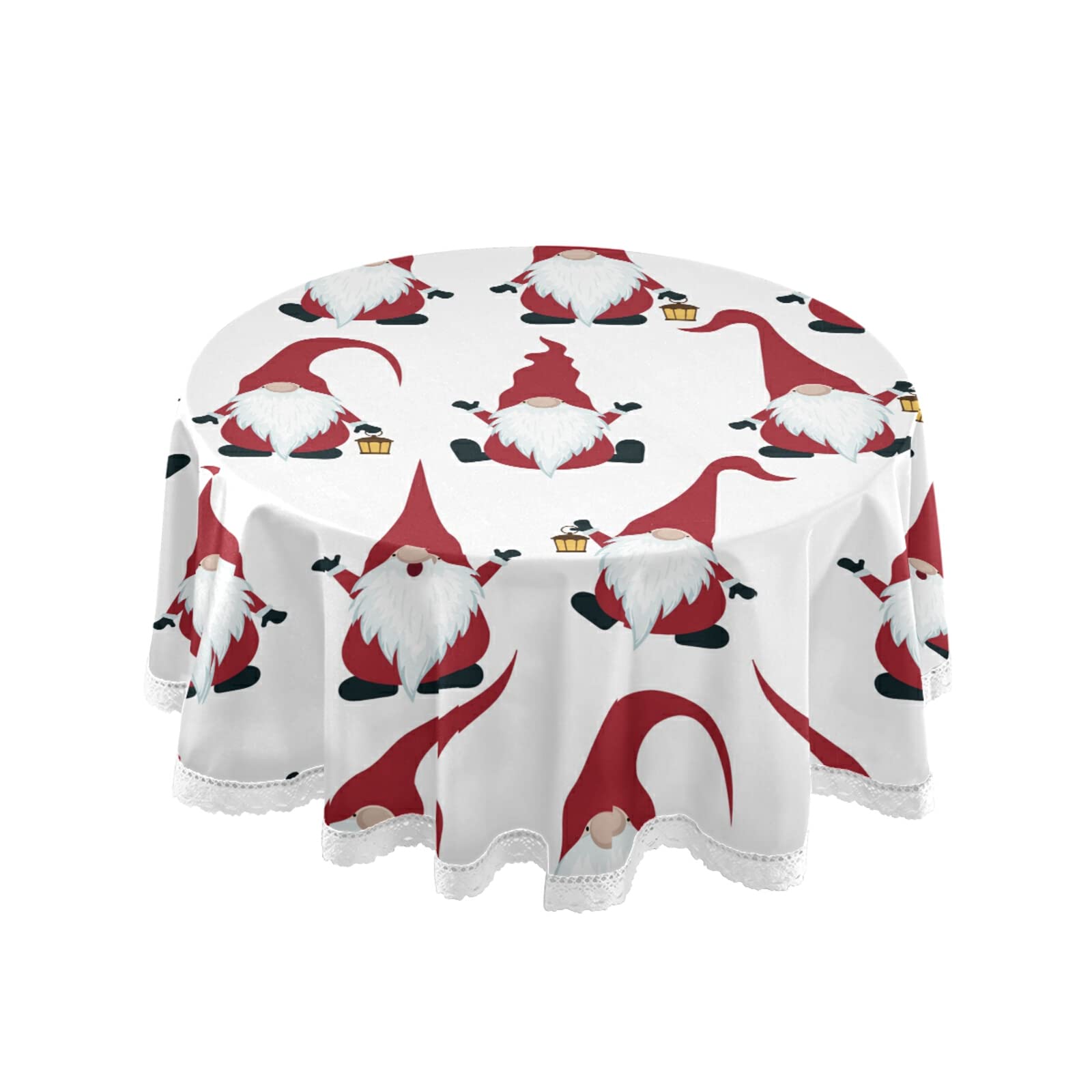 Mnsruu Christmas Gnomes Round Tablecloths, Circular Table Cover Washable Polyester for Buffet Table, Parties, Holiday Dinner 60 Inch