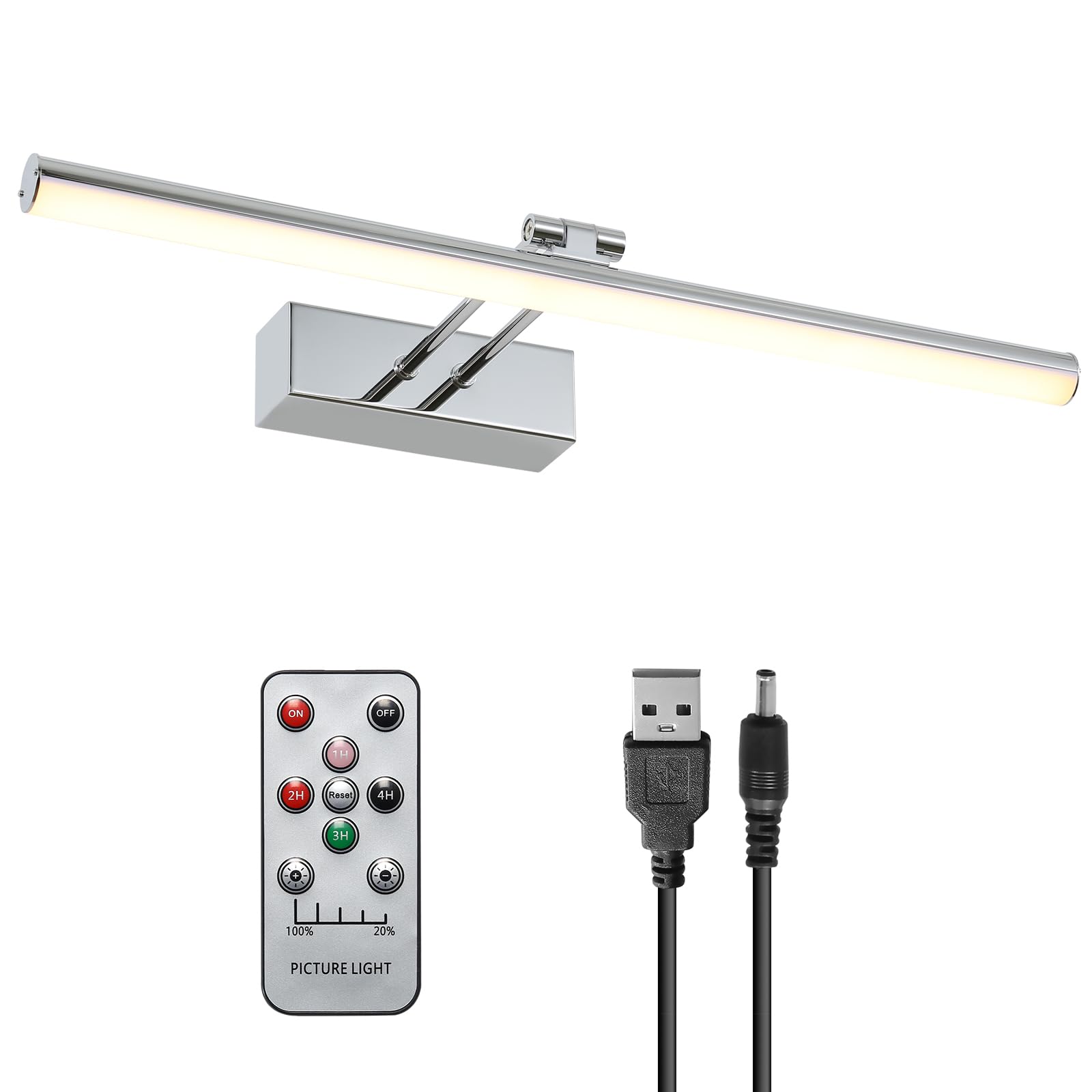 Photo 1 of HOWMZON Battery Picture Light, 16 inch Wireless Picture Light for Painting with Remote,Full Metal Rechargeable Art Light,Wall Sconce Display Lighting for Portrait, Photo Frame,Gallery, (Chrome)
