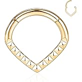 16G Septum Rings Teardrop Septum Daith Tragus Jewelry 8mm Septum Clicker Nose Rings Daith Rook Earrings Daith Rook Helix Tragus Piercing Jewelry Stainless Steel Gold