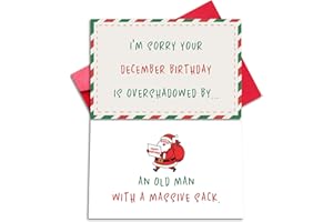 LYMEQING Double-Sided Funny December Birthday Card for Friend Family, Merry Christmas Gift Card for Him Her (I'm Sorry Your December Birthday Is Overshadowed by an Old Man with a Massive Sack)