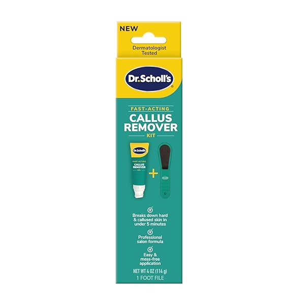 DR. SCHOLL’S FAST ACTING CALLUS REMOVER GEL KIT, HARD SKIN REMOVAL, SMOOTH SOFT FEET IN MINUTES, SALON PROFESSIONAL FORMULA, MESS FREE APPLICATION, EXFOLIATING FOOT FILE PEDICURE TOOL INCLUDED