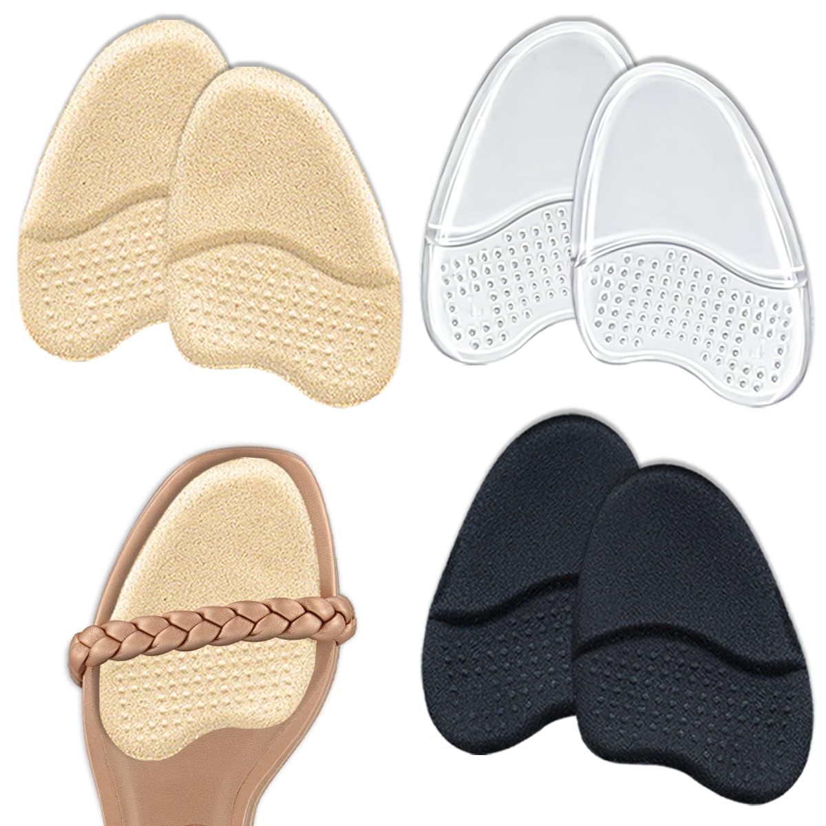 Photo 1 of Beautulip Metatarsal Foot Pads (0.2" Thick) - Ball of Foot Cushions for Women - Invisible Non-Slip High Heel Comfort Pads - 3 Pairs (Beige+Clear+Black)