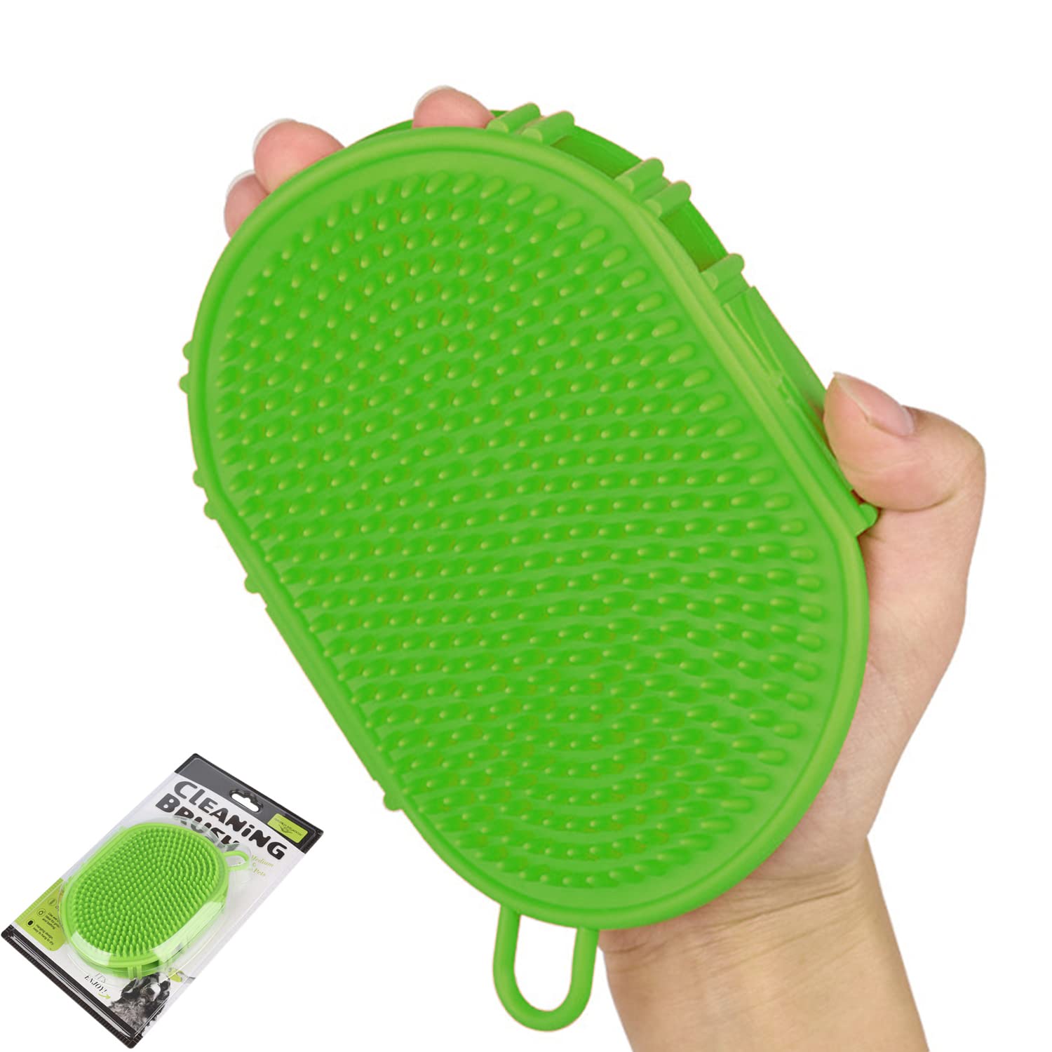 YUDOTE Pet Grooming Shampoo Brush,Soothing Massage Rubber Bristles Curry Comb,Bath Gloves for Dogs and Cats Easy Washing,Green