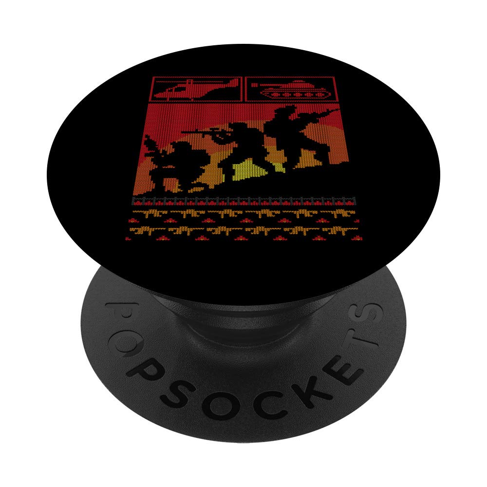 US Military Soldier Tank Helicopter Ugly Christmas Sweater PopSockets Swappable PopGrip