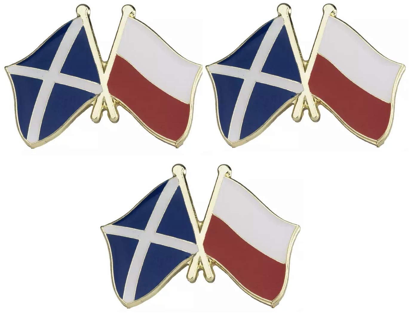 set of 3 x Flag of Scotland and Poland friendship metal pin badges badge