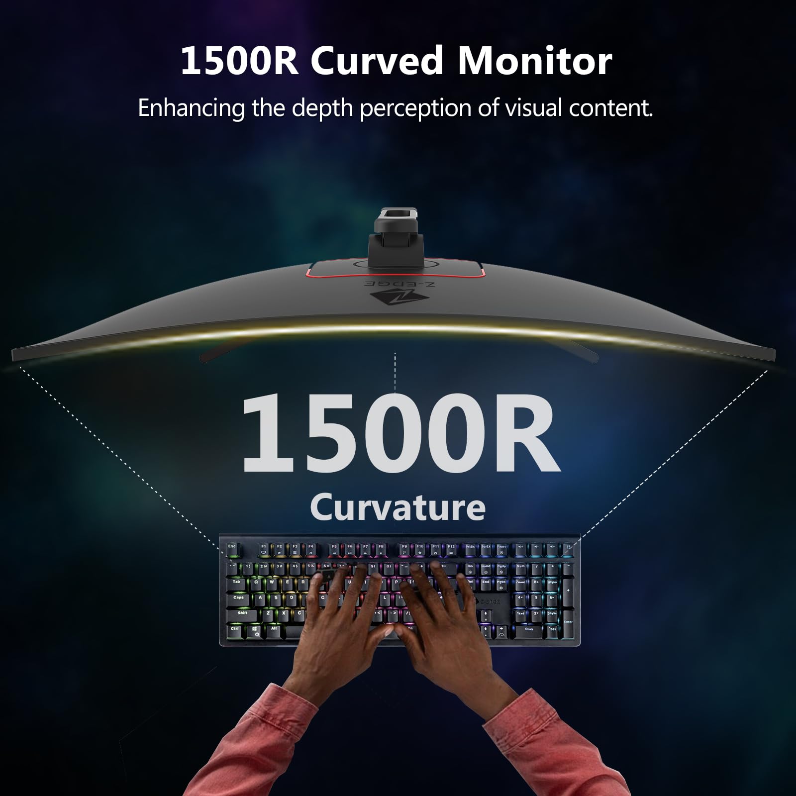 Z-Edge 27 Zoll 165Hz Curved Gaming Monitor 1ms MPRT Full HD 1080P VA Panel 1500R 16:9 Curved LED Bildschirm, FreeSync HDR10, DisplayPort1.4 & HDMI2.0, Unterstützt VESA 100x100mm 4