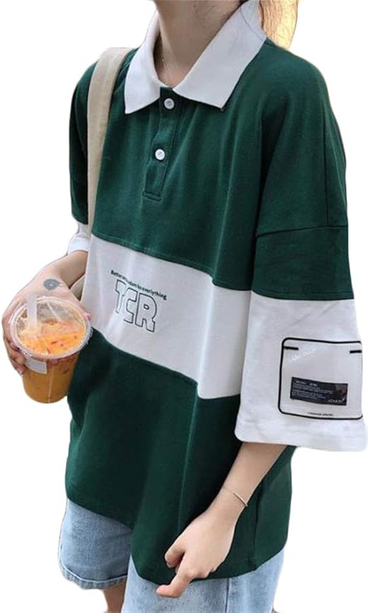 Amazon フッカツ シャツ Poloネック 半袖ｔシャツ ゆったり 折り襟 カットソー シンプル 可愛い トップス ブラウス カジュアル ファッション 韓国風 日系 Bf風 Tシャツ カットソー 通販