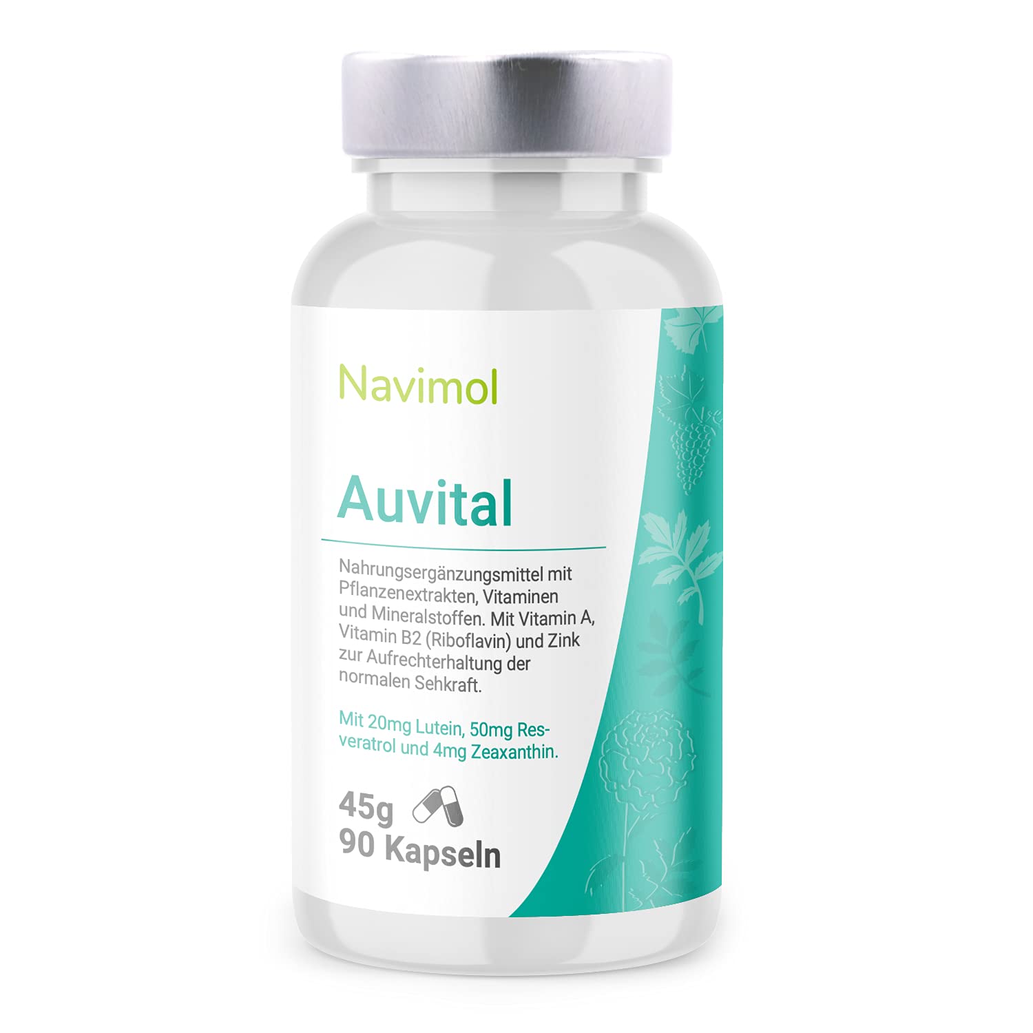 Auvital - 90 Kapseln | Nahrungsergänzungsmittel: Mit Vitamin A, Vitamin B2 (Riboflavin) & Zink zur Aufrechterhaltung der normalen Sehkraft | 20mg Lutein | 50 mg Resveratrol | 4mg Zeaxanthin