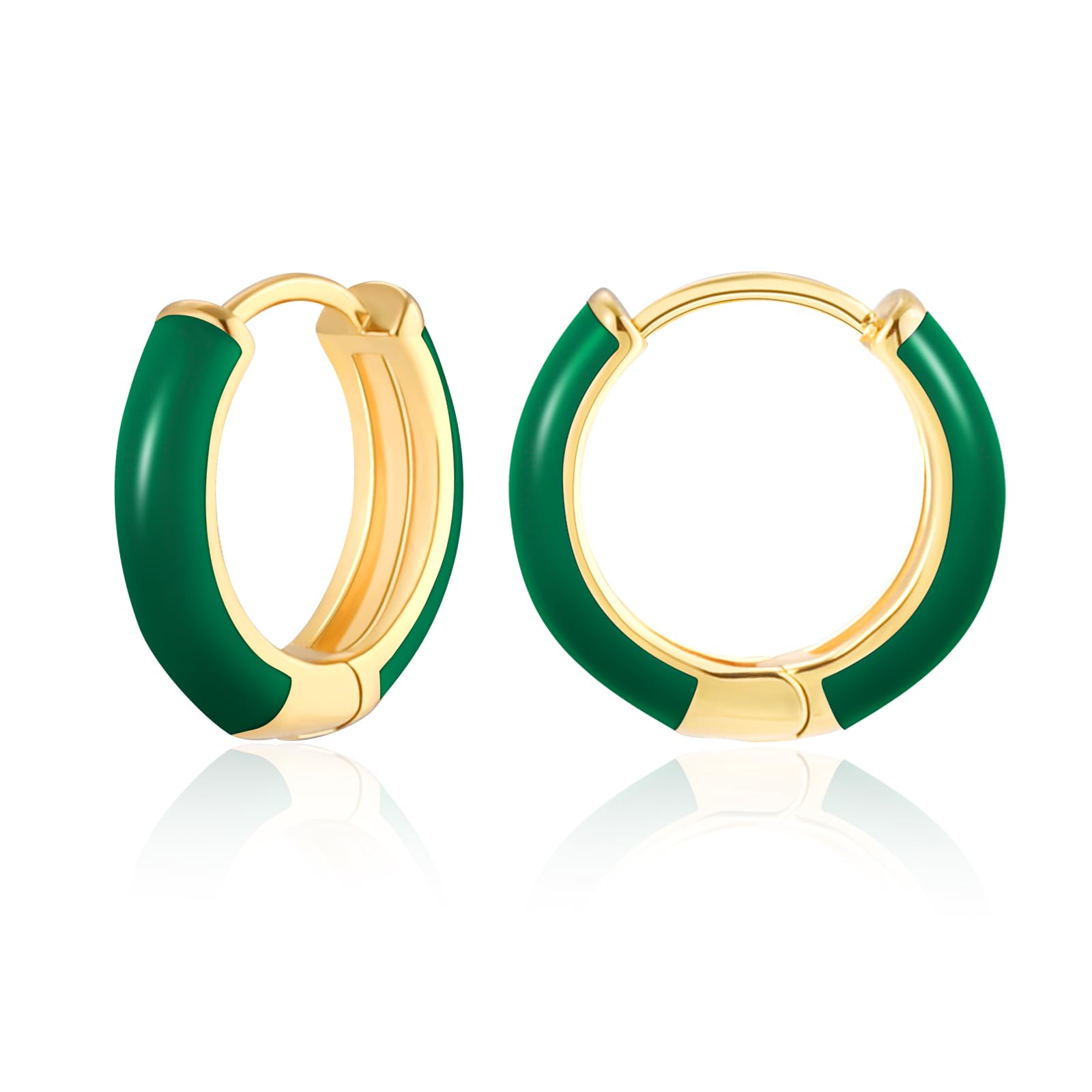 MESOVOR Small Gold Hoop Earrings for Women, 18K Gold Plated Lightweight Huggie Earrings | Enamel Hypoallergenic Earrings Gifts for Girls (Dark Green)