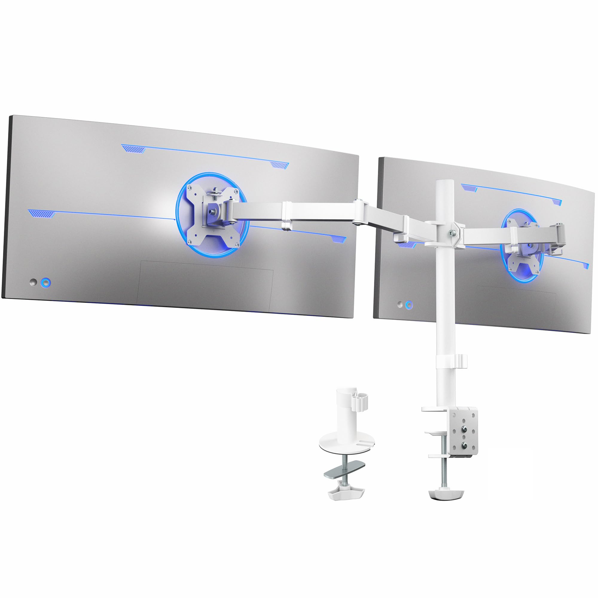 VIVO Soporte de escritorio para monitor doble ultra ancho, soporte de acero totalmente ajustable resistente, soporta 2 pantallas de computadora de hasta 38 pulgadas y máximo 22 libras cada una, blanco, STAND-V038W