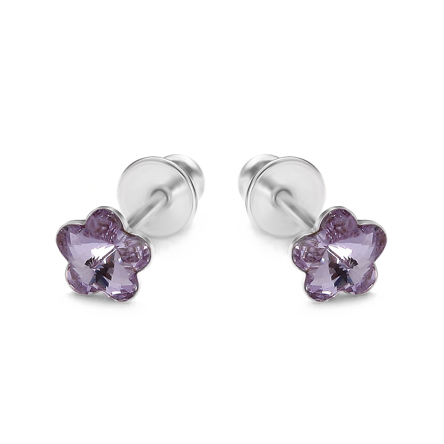 Butterfly Charming Flower Earrings In Sterling Silver With Enchanting Purple Crystals