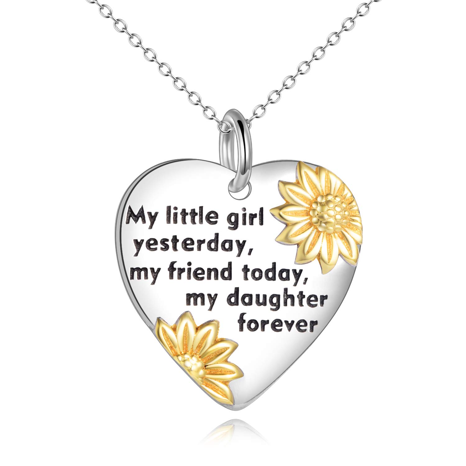 YFN Daughter Birthday Necklace Sterling Silver Pendant Sunflower Love Heart Jewelry Mum Dad Gifts for Daughter Girl — image 1