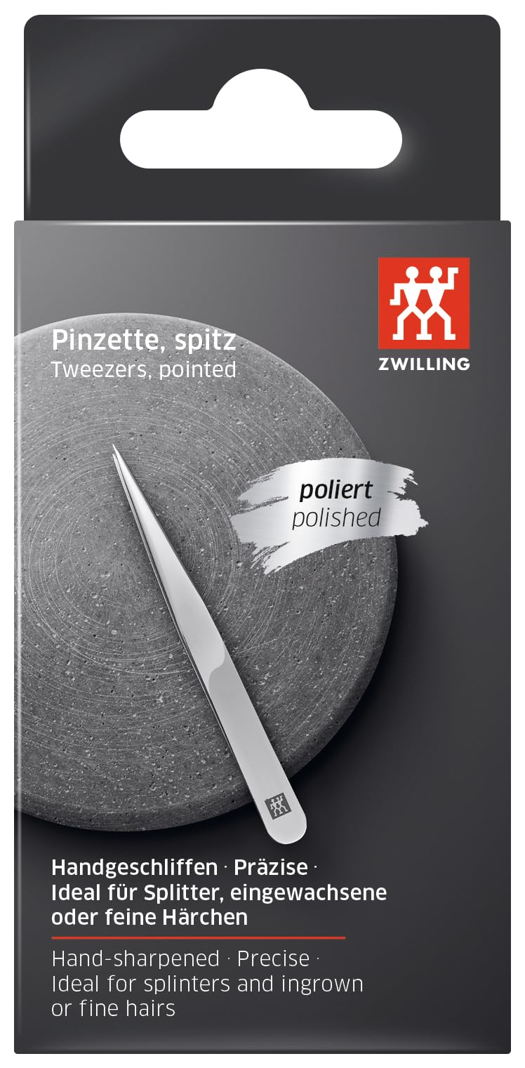 ZWILLING Spitze Pinzette (Entfernen von Splittern, eingewachsenen oder feinen Härchen, handgeschliffene, angeraute Spitzen), Poliert, Silber, 90 mm 6