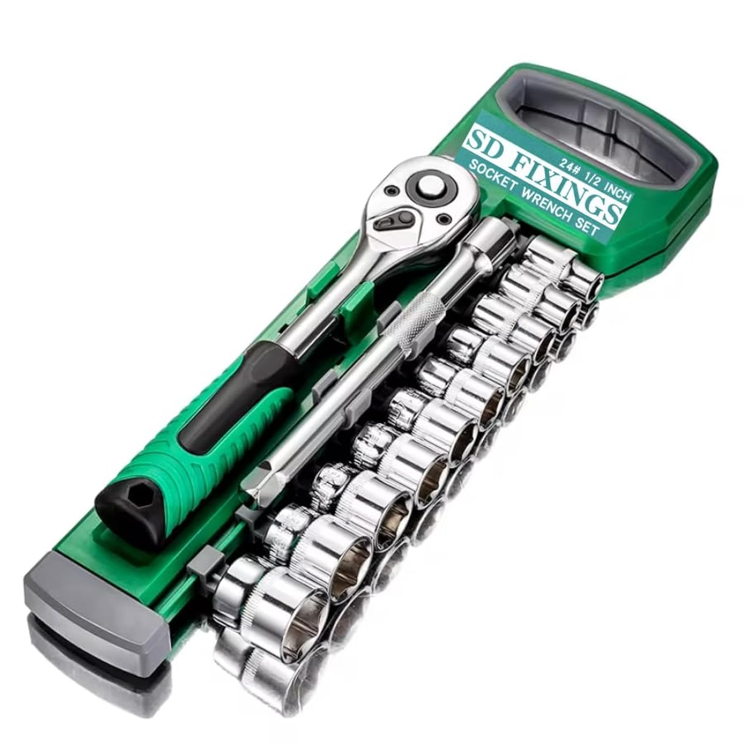 SDFIXINGS 12pcs Metric Socket Drive Set 8-24mm with Quick Release 1/2" Drive Ratchet Wrench 24 Teeth & 5" Extension Bar, High Grade Chrome Vanadium Steel, Rust Resistant, Car Garage Mechanic Home DIY