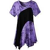 LARACE Plus Size Tops for Women V Neck Summer Shirt Short Sleeve Blouses Patchwork Tunics