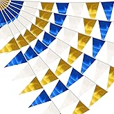 130FT Navy-Blue White Gold Triangle Pennant Banner Flag Metallic Fabric Bunting Garland for Christmas Graduation Retirement Birthday Wedding Bridal Shower Nautical Ahoy Achor Party Decorations Supply