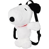 Peanuts Snoopy Plush Backpack, White/Black | 14 Inch Soft Stuffed Character Bag with Zip Pocket, Mini