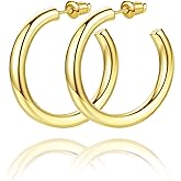 14K Gold Plated Hoop Earrings for Women Chunky Hoop Earrings for Women Thick Lightweight Earrings Jewelry Gifts