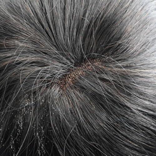 e estelle Men Natural Hair Toupee, Human Hair Q6 Swiss Lace Base PU Around Man Hair Replacement System, For Thin Or Hairloss (Nature Black, 6x8)