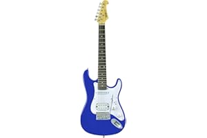 CNZ Audio ST Mini Electric Guitar - Blue Body, Maple Neck, 3/4 Short Scale Guitar (7/8 Size), Rosewood Fingerboard, Single & Humbucker Pickups