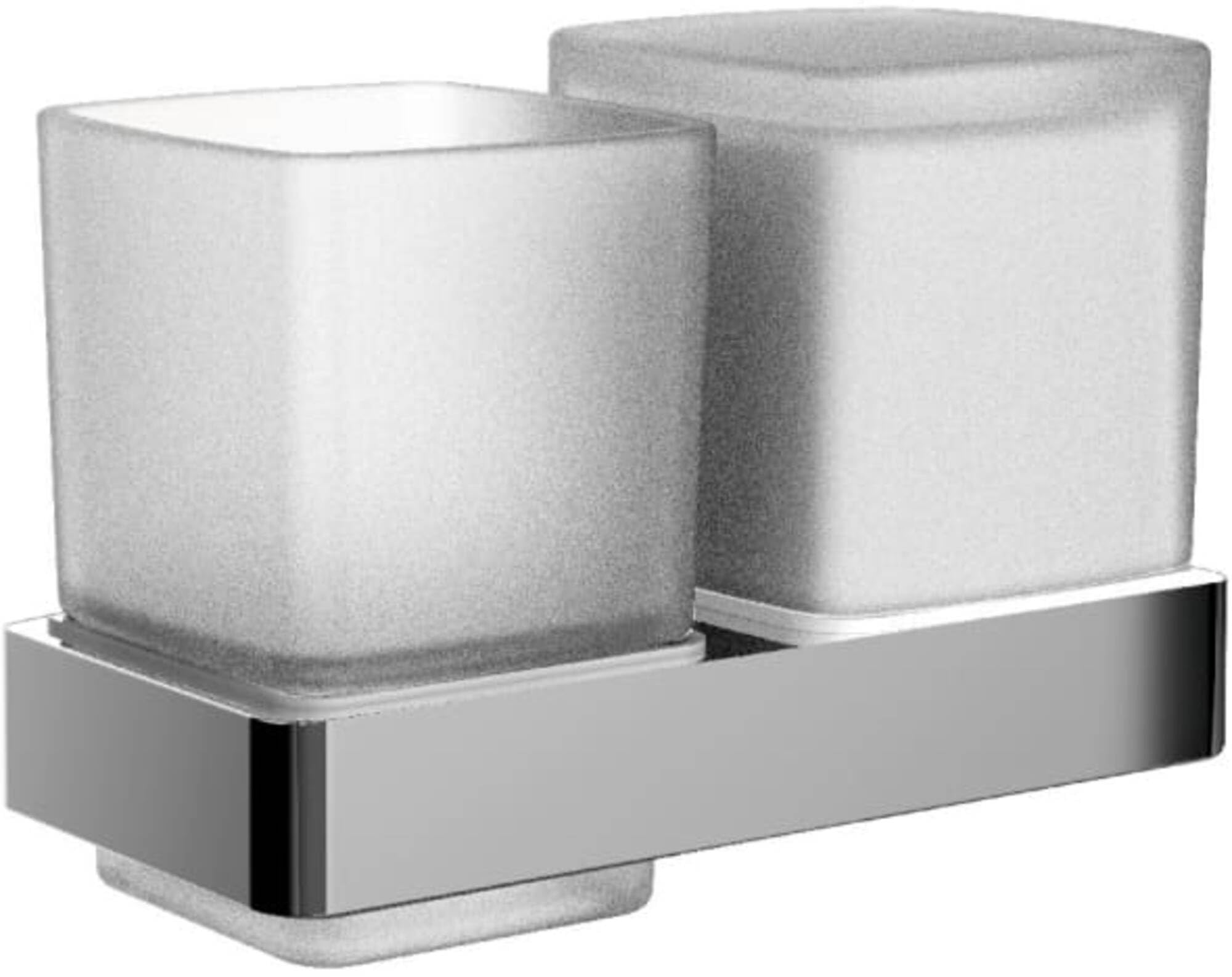 emco Loft Double Glass Tumbler Holder Toothbrush Cup in Chrome, Wall Mounted Bathroom Accessory Modern, Elegant, Practical as Shower Accessory